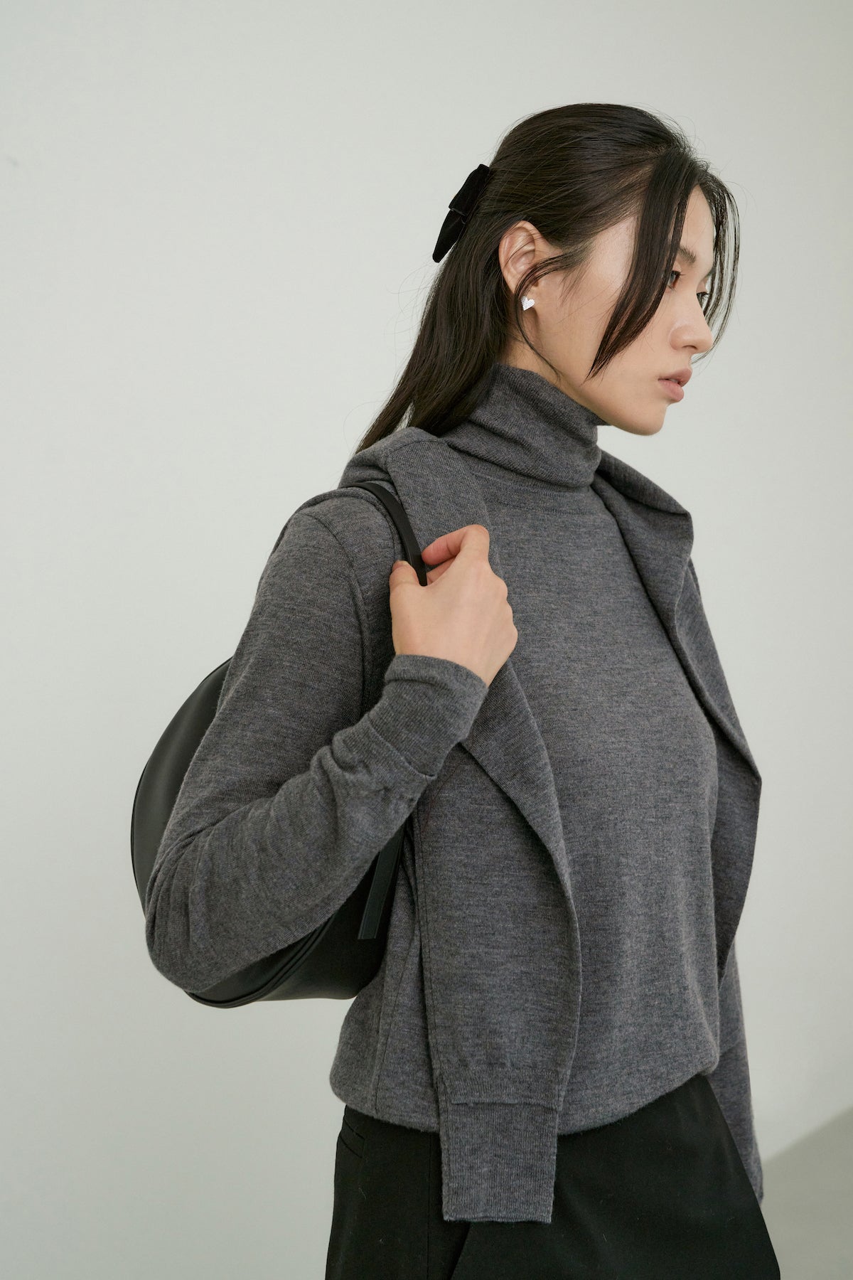 Marino Wool Polo Neck Knit In Charcoal