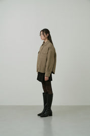 Wool Boucle Shirts Jacket In Khaki