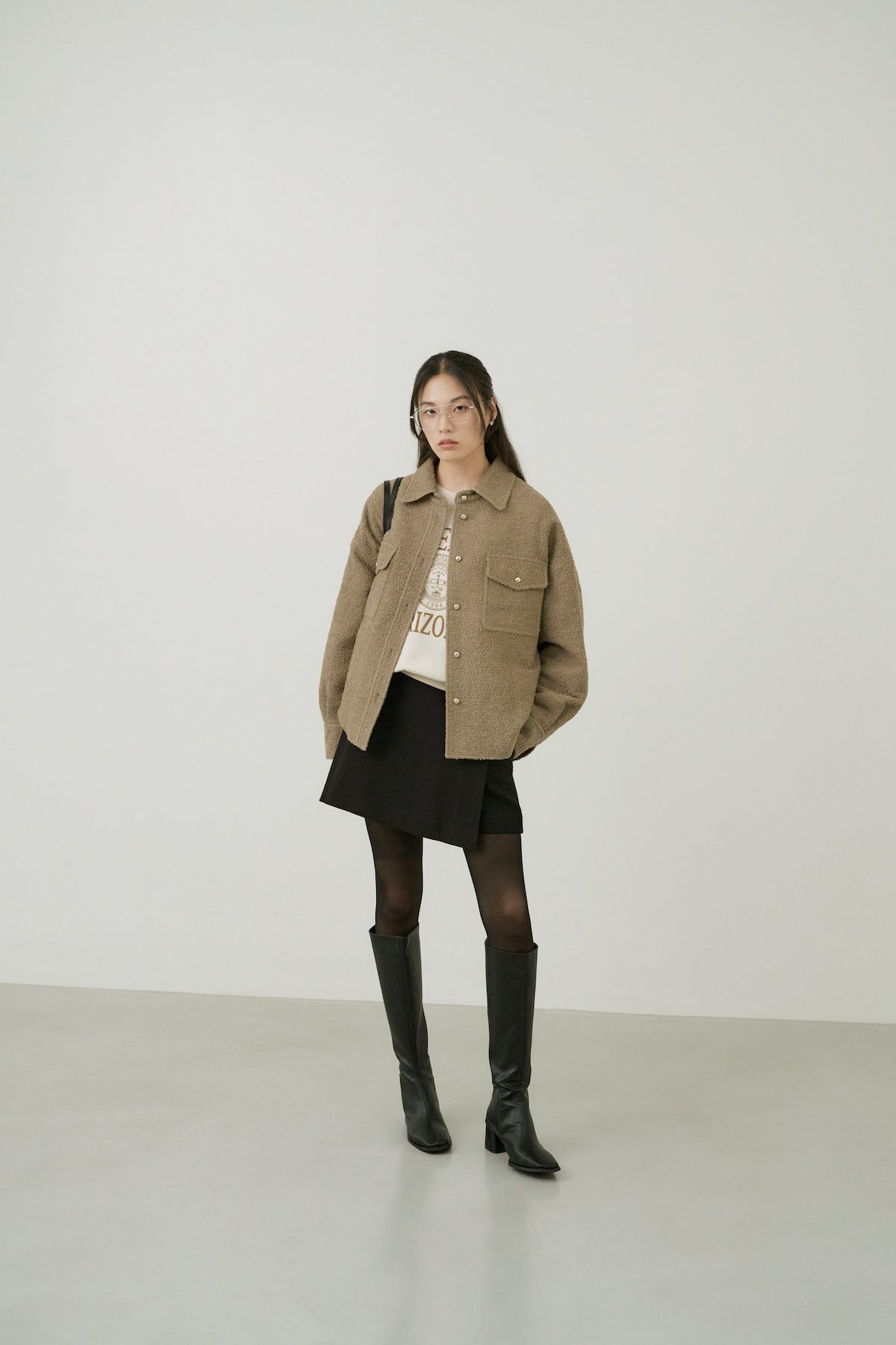 Wool Boucle Shirts Jacket In Khaki