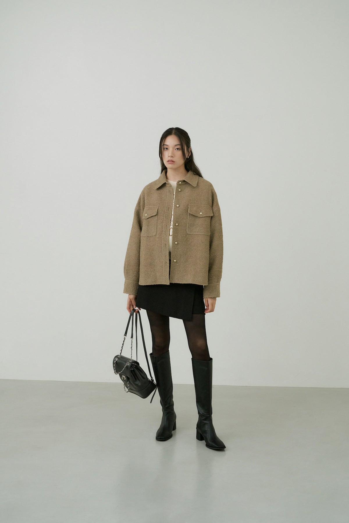 Wool Boucle Shirts Jacket In Khaki