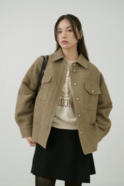 Wool Boucle Shirts Jacket In Khaki