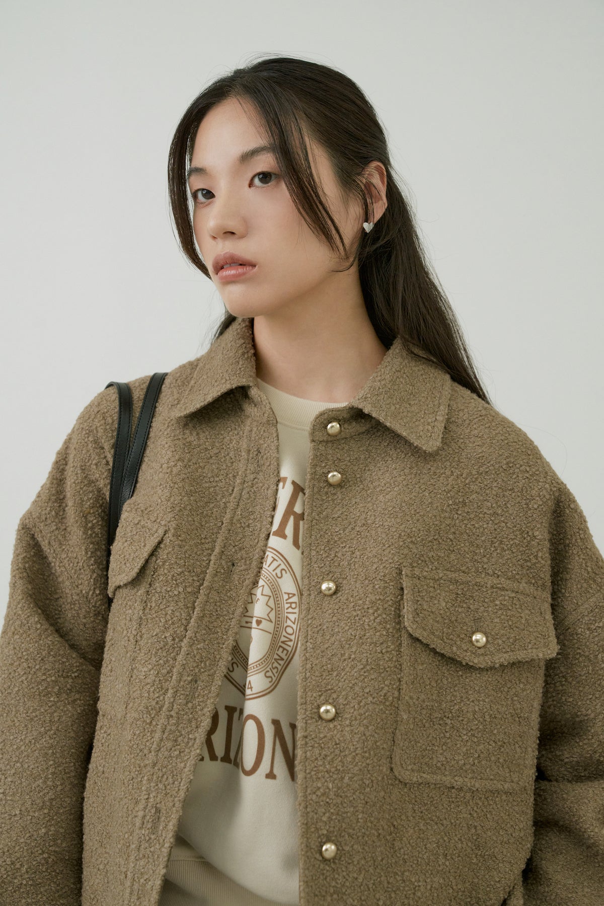 Wool Boucle Shirts Jacket In Khaki