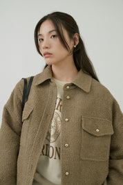 Wool Boucle Shirts Jacket In Khaki