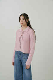 淺粉色柔軟生態安哥拉羊毛開襟衫