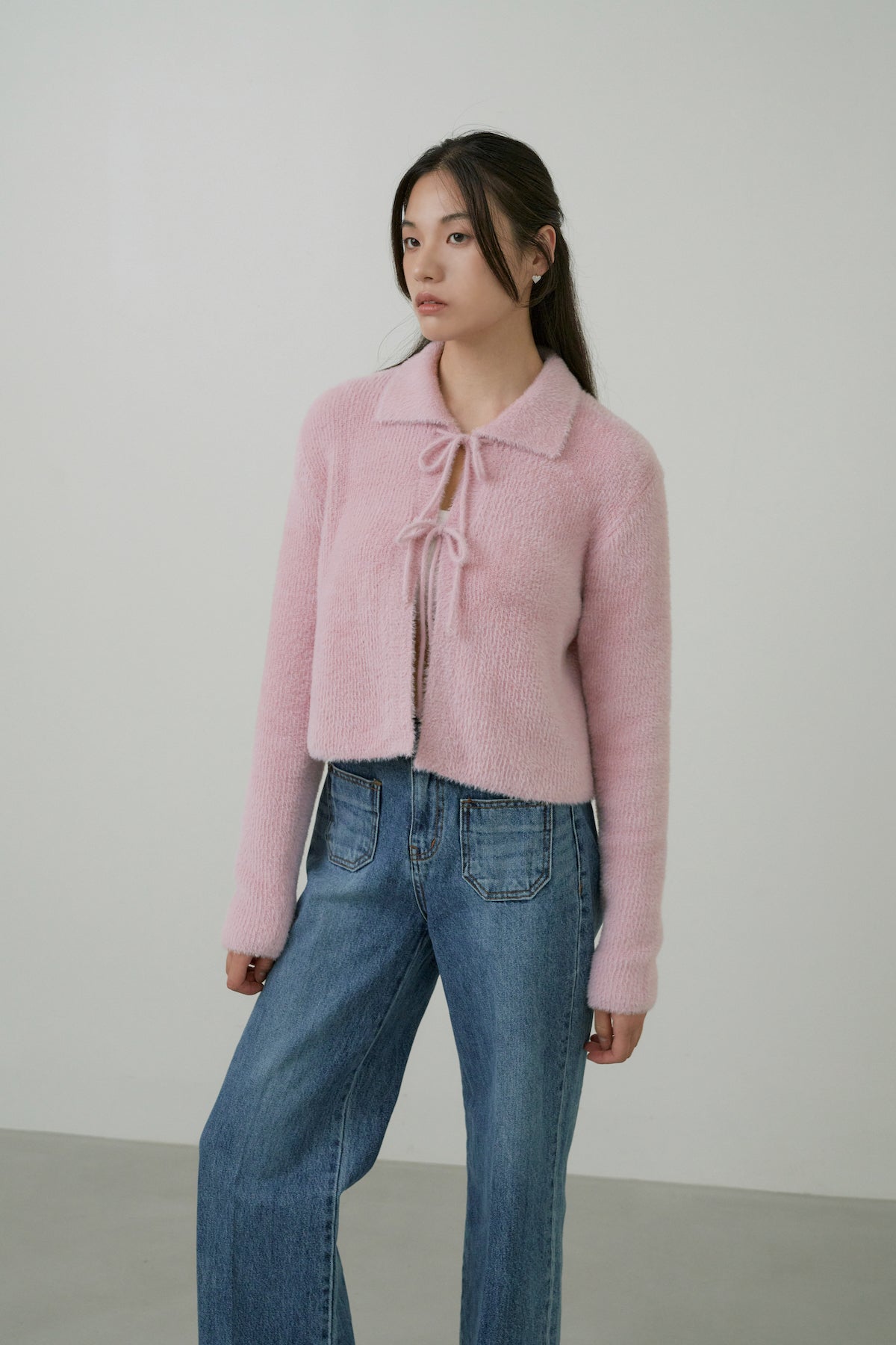 淺粉色柔軟生態安哥拉羊毛開襟衫