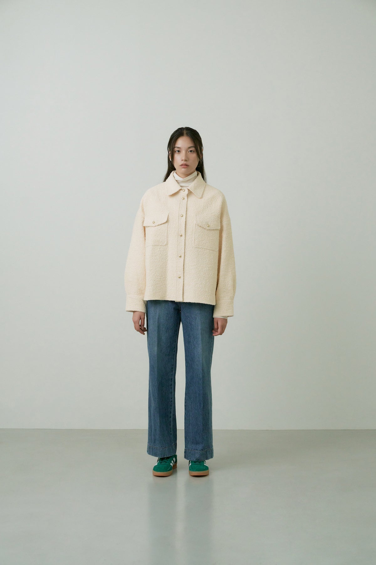 Wool Boucle Shirts Jacket In Cream