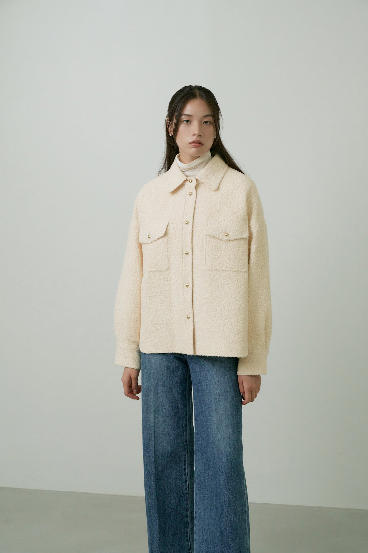 Wool Boucle Shirts Jacket In Cream