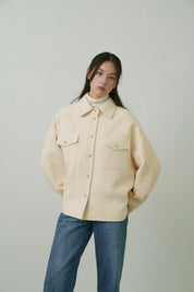奶油色羊毛圈圈襯衫夾克