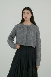 Wool Cable Cardigan In Charcoal