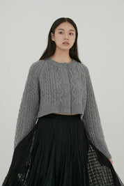 Wool Cable Cardigan In Charcoal