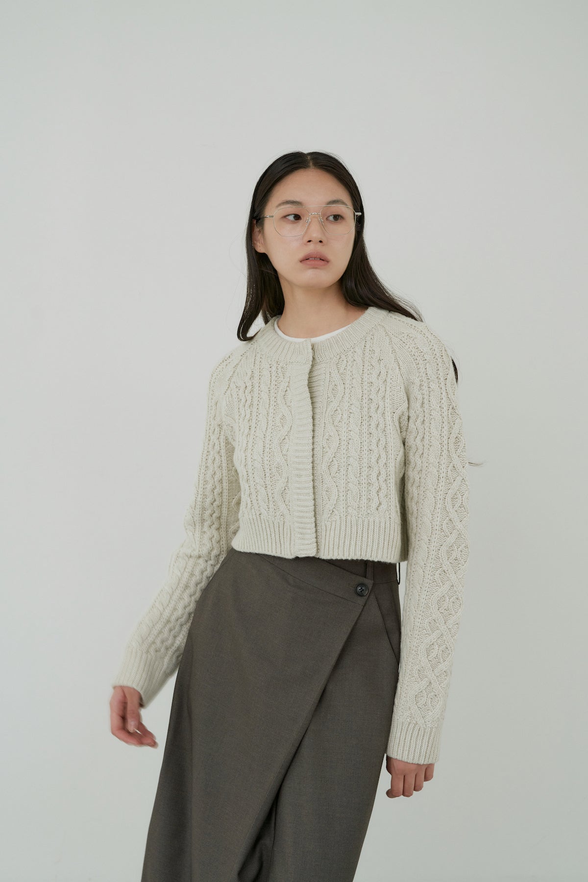 Wool Cable Cardigan In Cream