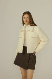 Boucle Bomer Jacket In Ivory