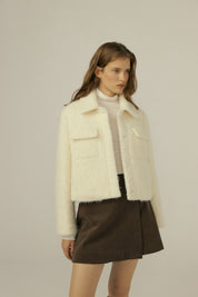 Boucle Bomer Jacket In Ivory