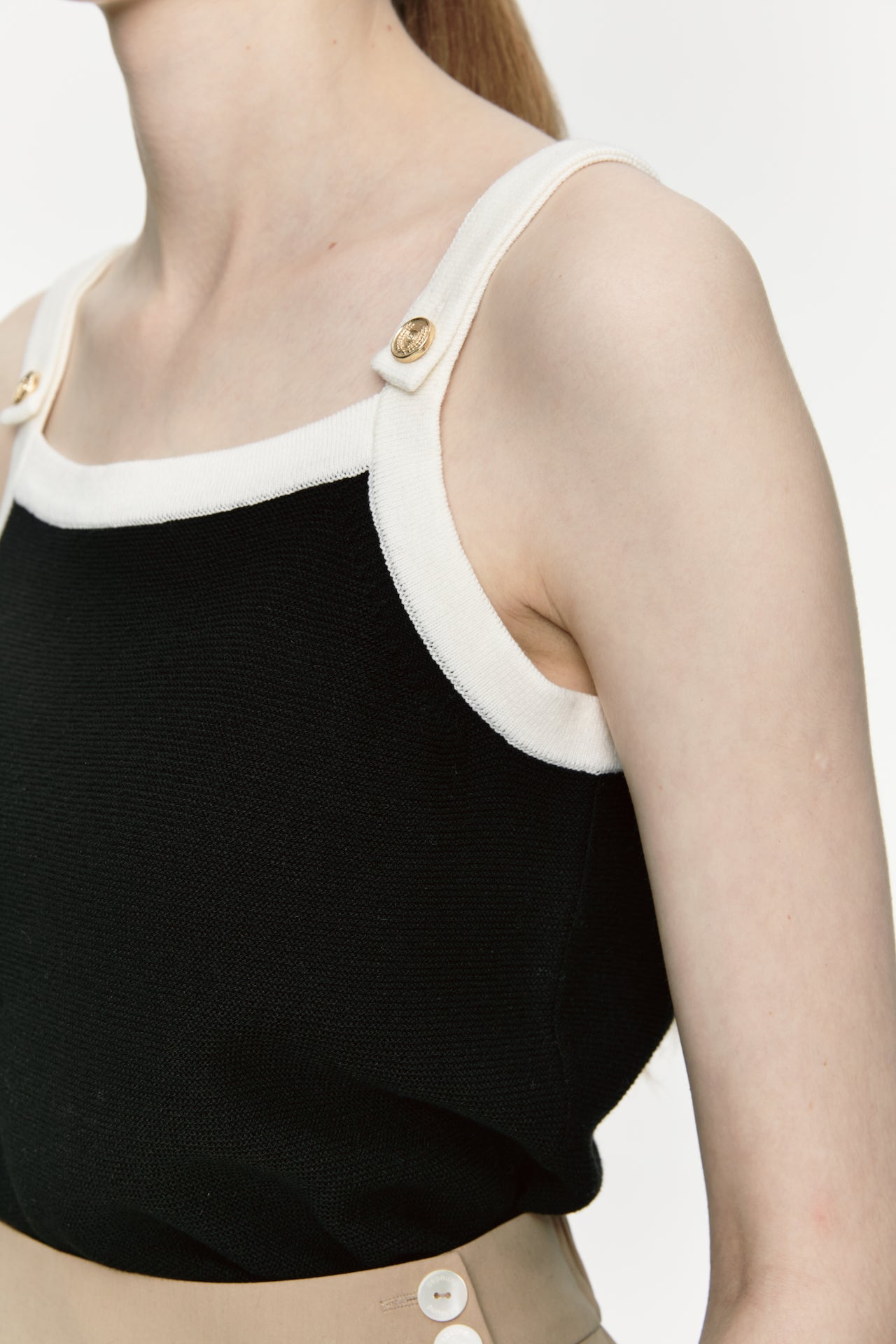 Gold Button Knit Sleeveless In Black