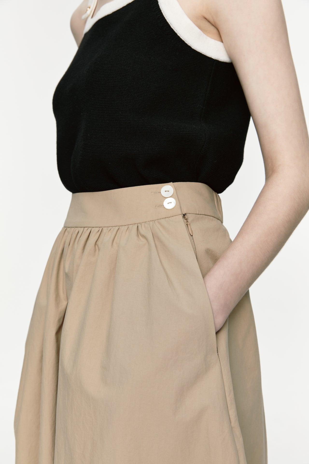 Button Flare Skirt In Beige