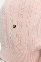 淺粉紅泡泡袖絞花針織衫