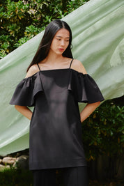 Big Frill Off Shourder Dress In Black