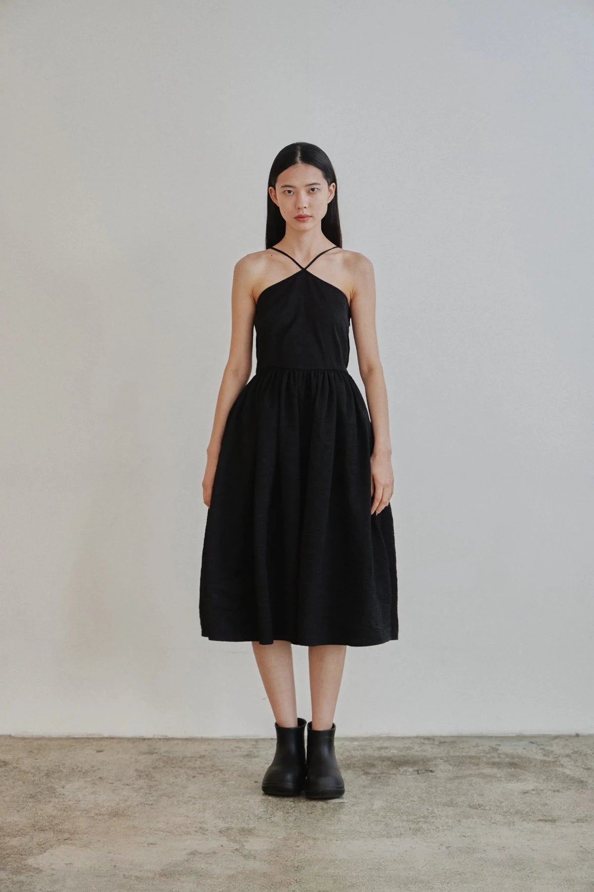 Jacquard Halter Dress In Black