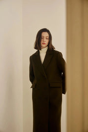 Signature Tailored Wool Cashmere Coat In Olive Khaki