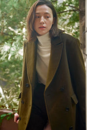 Signature Tailored Wool Cashmere Coat In Olive Khaki