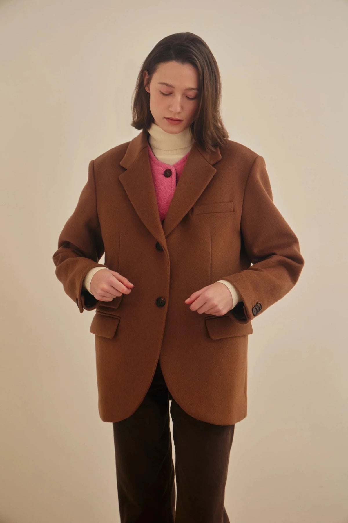 Tailored Wool Cashmere Half Coat In Brown