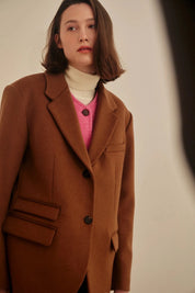 Tailored Wool Cashmere Half Coat In Brown