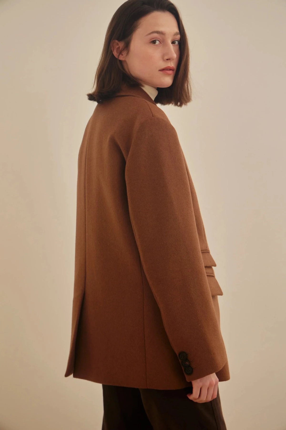 Tailored Wool Cashmere Half Coat In Brown