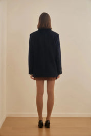 Tailored Wool Cashmere Half Coat In Navy
