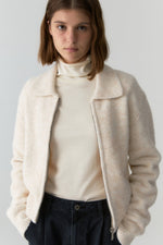 Wool Boucle Zip Up In Ivory