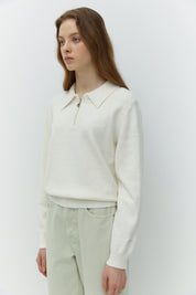 Half Zip-up Collar Knit In Ivory