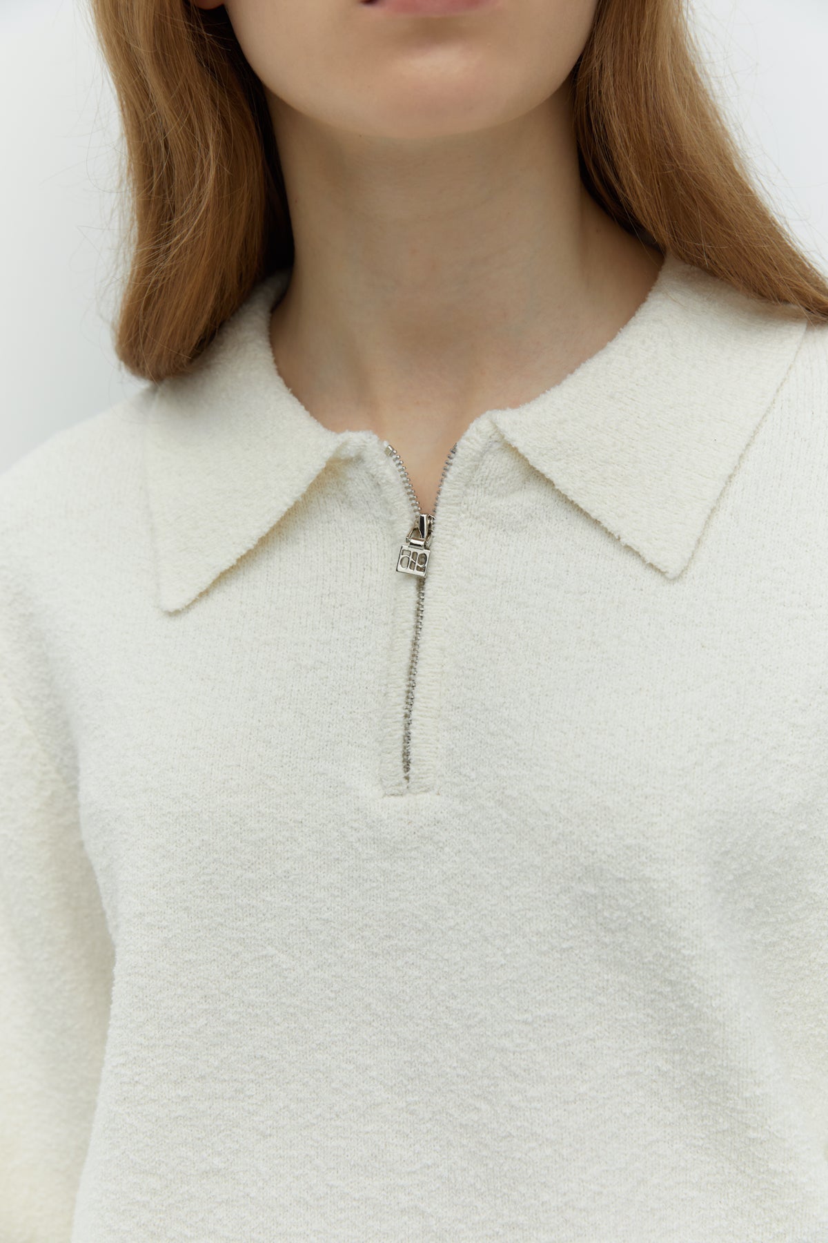 Half Zip-up Collar Knit In Ivory