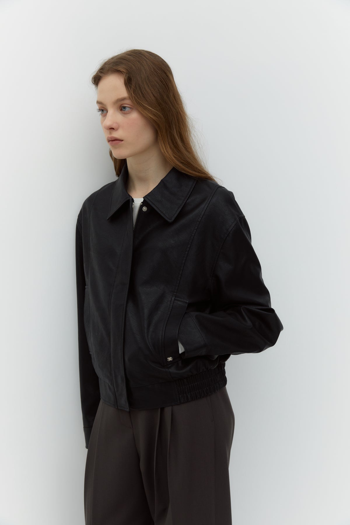 Crop Leather Jacket In Black