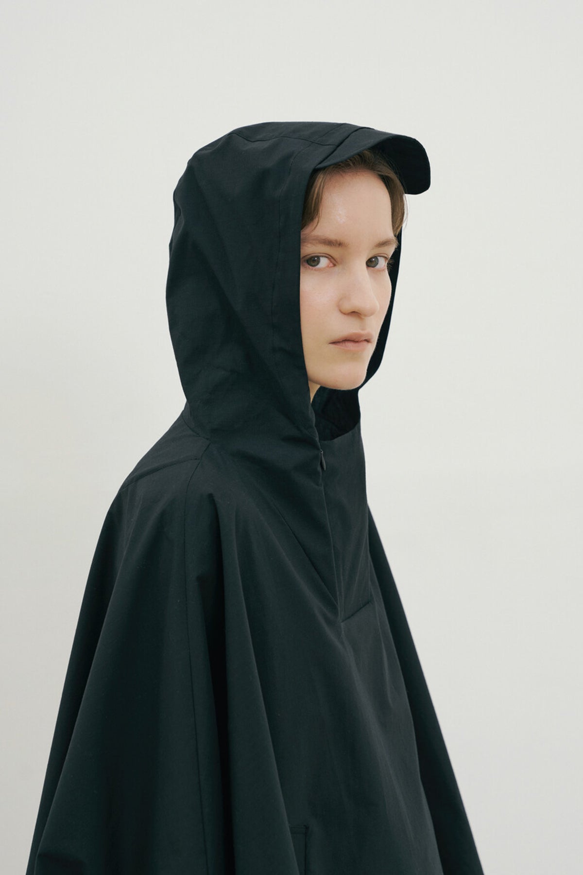 Grid Hoodie Cape In Black