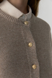 Gold Button Wool Cardigan In Oatmeal