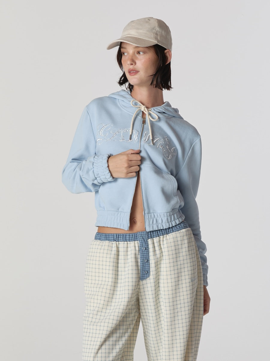 Bonnie Crop Zip Up In Baby Blue