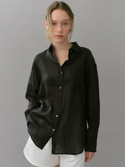 Linen Pocket Shirt In Black