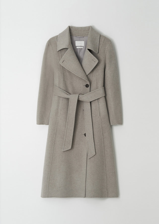 Handmade Cashmere Belted Coat In Ash Brown