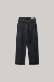 Wide Fit Pocket Denim Pants In Washed Black