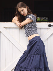 Rodeo Tiered Ruffle Skirt In Navy