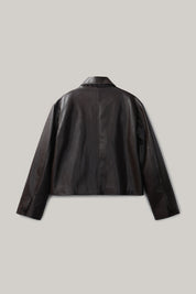 Collar Leather Jacket In Dark Brown