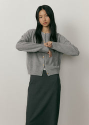 Gold Button Knit Cardigan In Gray