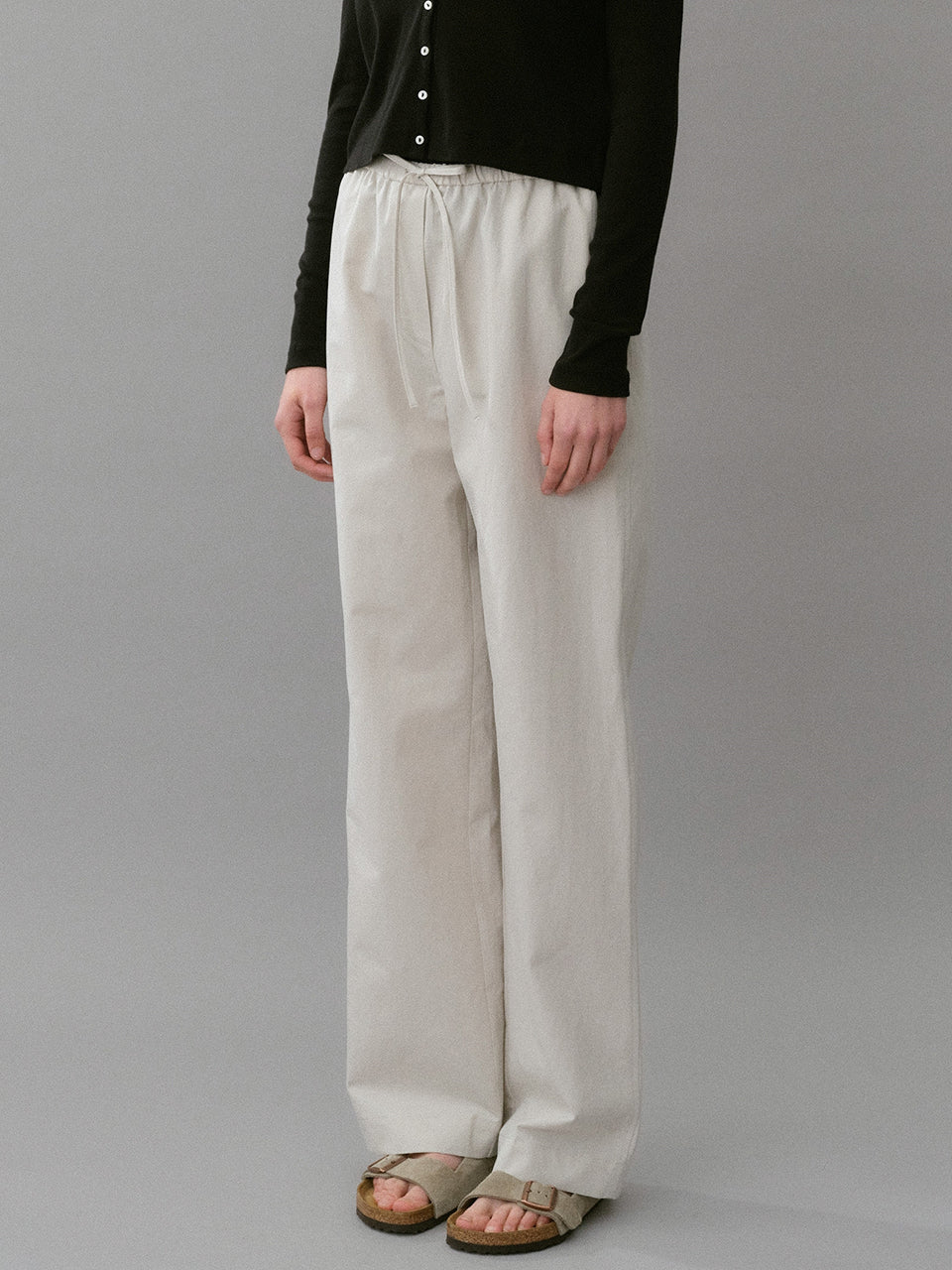 Cotton Linen Banding Pants In Light Beige