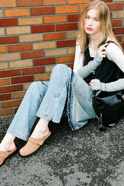 Slim Buckle Mules In Beige