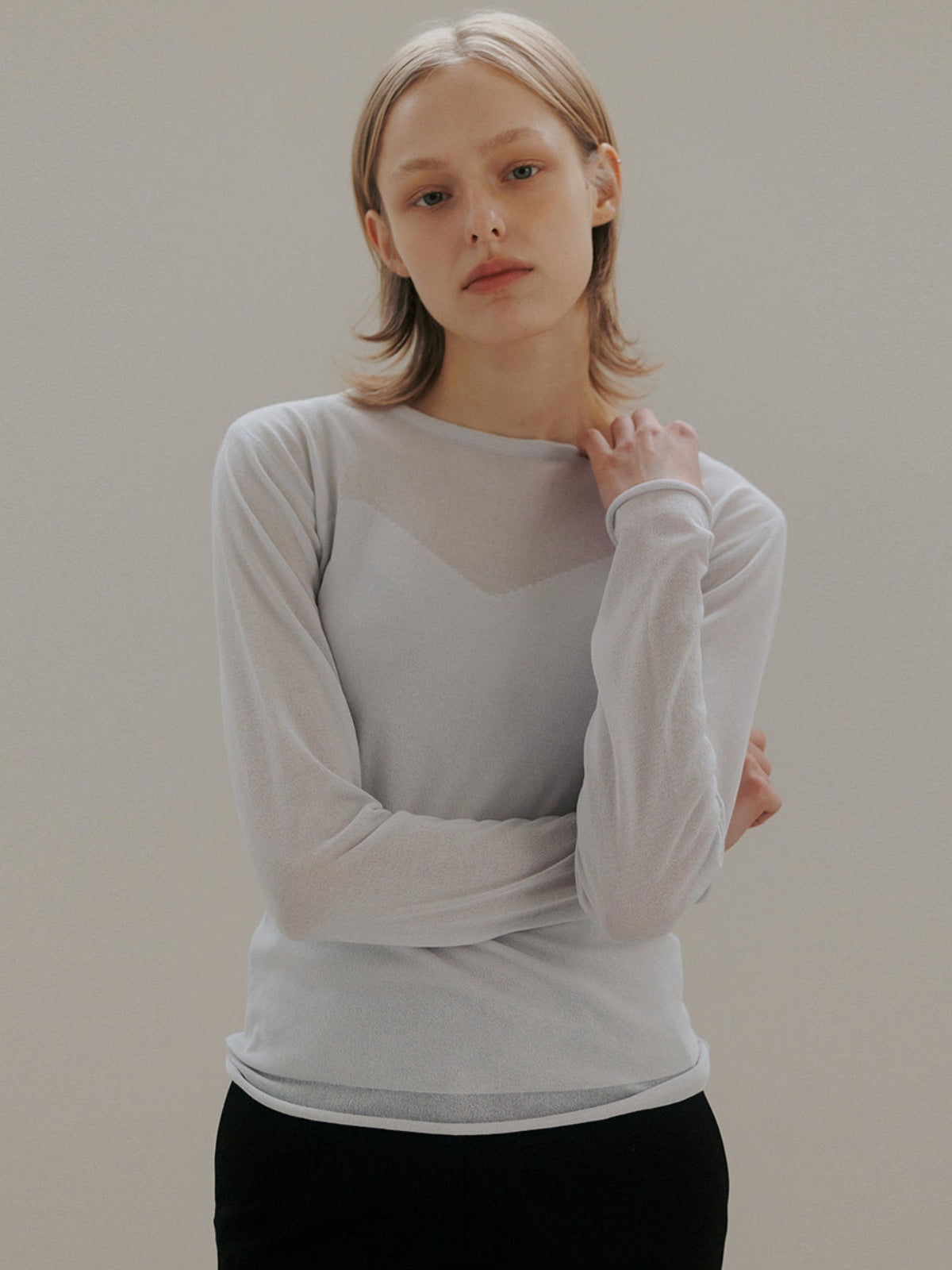 See-through Bustier Pullover In Light Grey