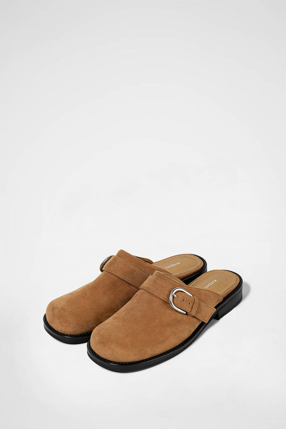 Slim Buckle Mules In Beige