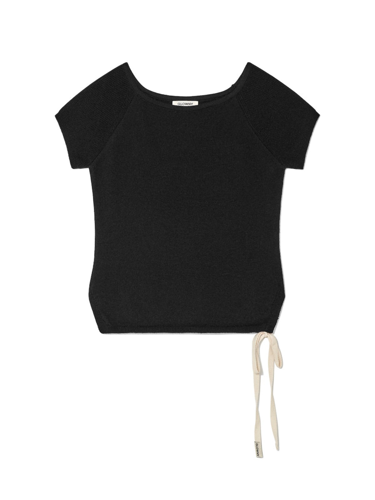 Bow Slit Knit Top In Black