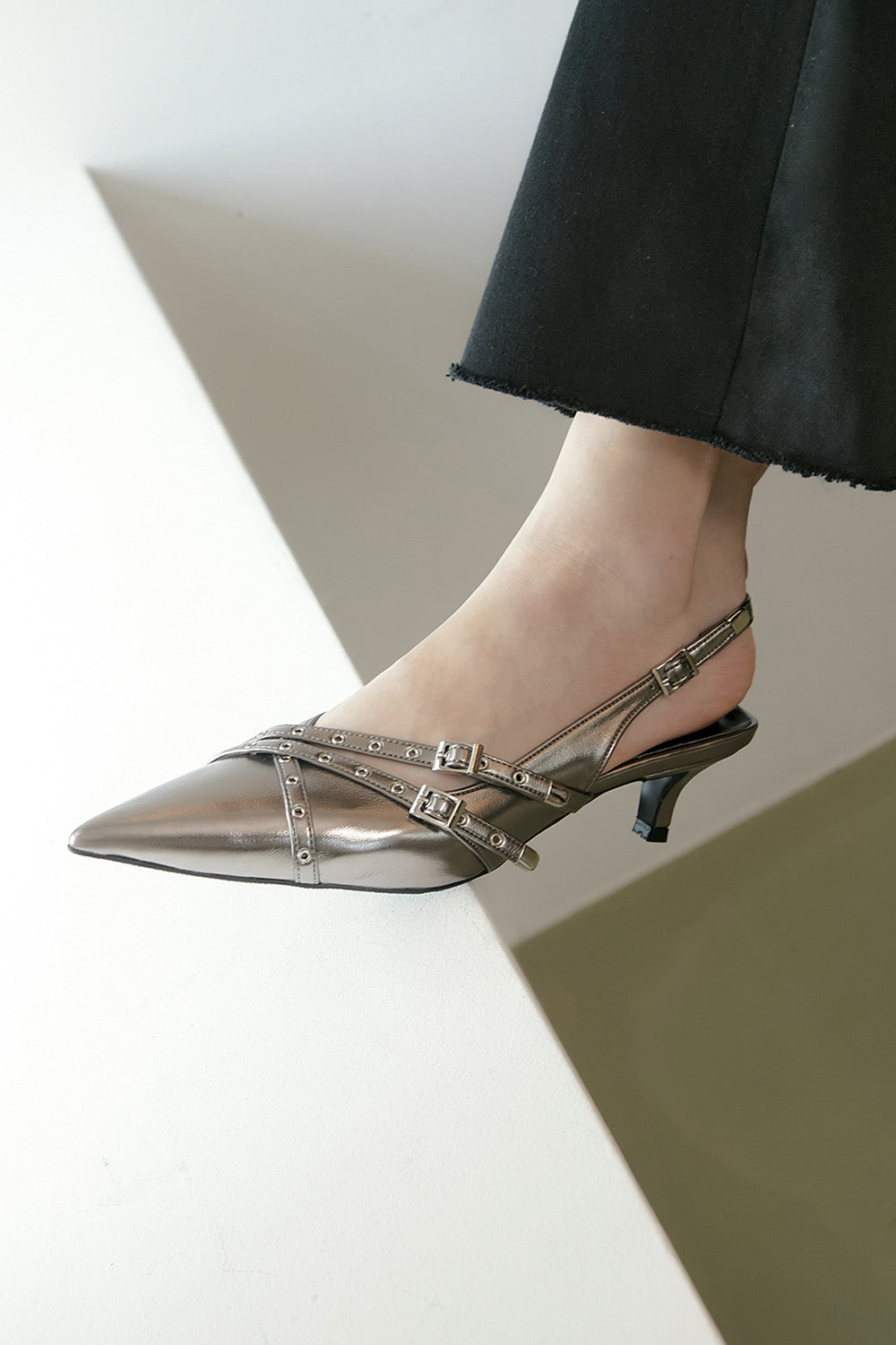 Belted Slingback In Silver