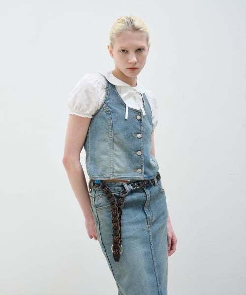 Halter Neck Denim Vest In Blue