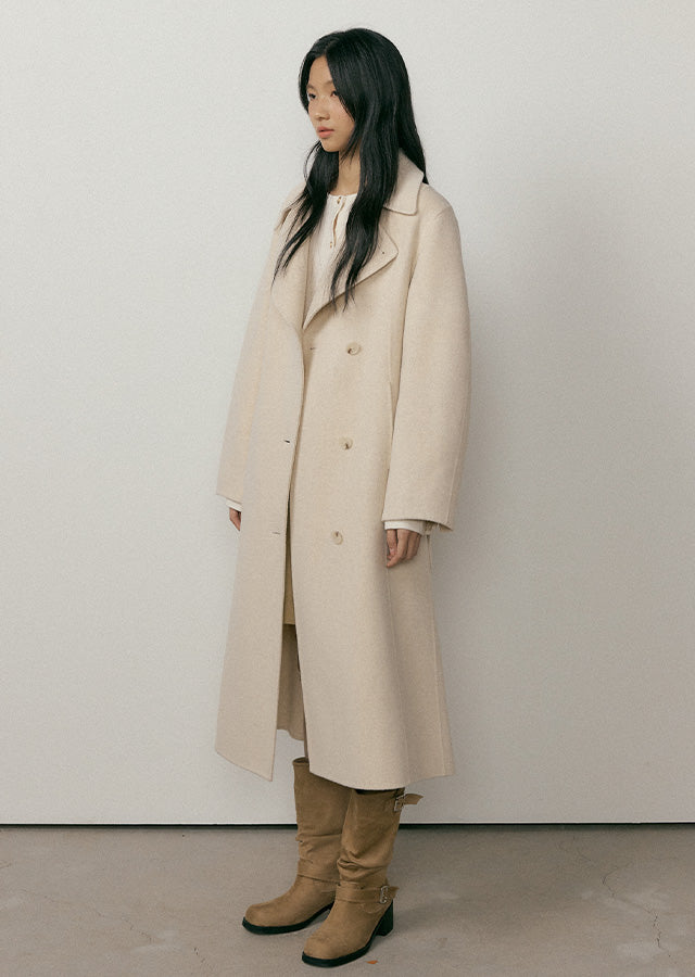 Handmade Cashmere Belted Coat In Oatmeal