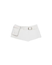 Faux Leather Pocket Belt Skirt In White